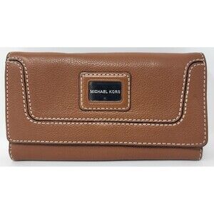 Michael Kors Brookville Carryall Continental Leather Wallet Zip Closure Silver